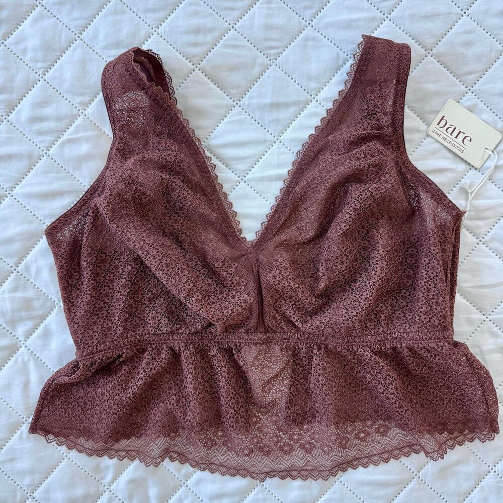Bare Necessities Bare Longline Bralette Geo Lace Coco Mauve XL Wireless Lace Bra